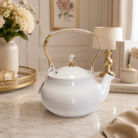 White Tea Pot with Gold Handle