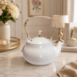 White Tea Pot with Gold Handle