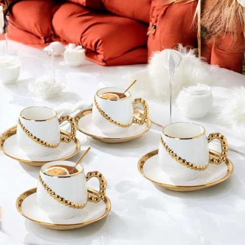 tea set, white and gold (6 cups,6 saucers)