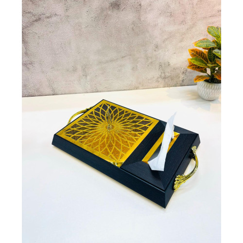 Engraved Deco Black Candy Box Tray – 2 Compartments with Lid for Nuts & Chocolates