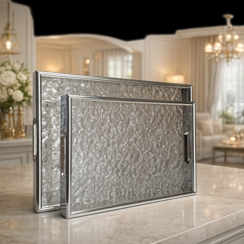 Luxury Transparent Tray Set with Silver Details – 2 Pieces