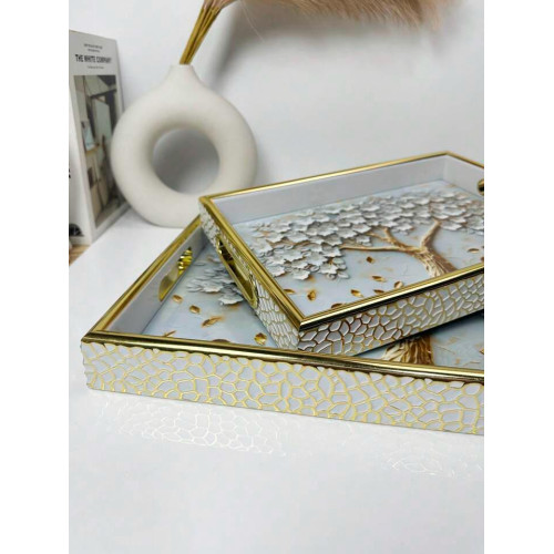 Luxury White and Gold Tray Set (2pcs) – Perfect for Home Styling & Serving