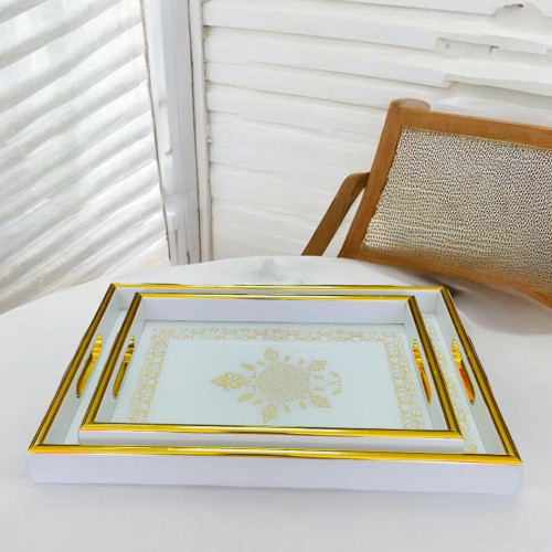 Luxury White and Gold Tray Set (2pcs) – Perfect for Home Styling & Serving