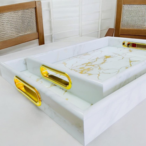 Luxury White and Gold Tray Set (2pcs) – Perfect for Home Styling & Serving