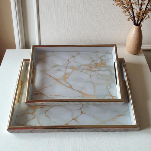 Luxury White and Gold Tray Set (2pcs) – Perfect for Home Styling & Serving