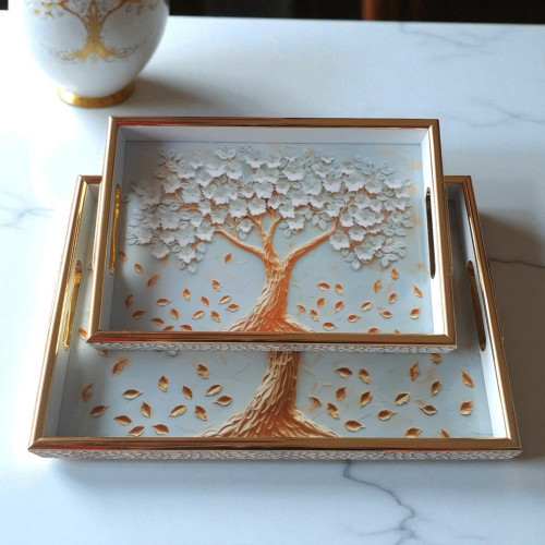 Luxury White and Gold Tray Set (2pcs) – Perfect for Home Styling & Serving