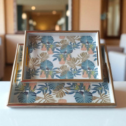 White and Gold Floral Tray Set (2pcs) – Elegant Serving Trays for Home Decor