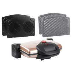 ROSE GOLD GRILL AND TOASTERS WITH GRANITE WAFFLE AND FLAT PLATE