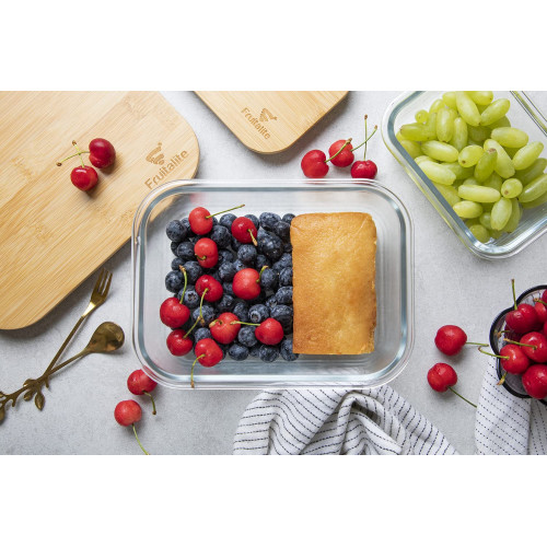 Borosilicate Glass Food Storage Container Set – 370ml, 640ml & 1050ml (Set of 3) with Bamboo Lids