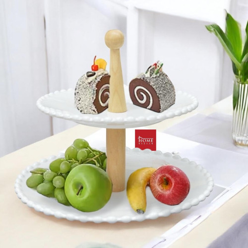 2-Tier Ceramic Cake Stand – White Dessert Display Tower 2-Tier Ceramic Cake Stand – White Dessert Display Tower