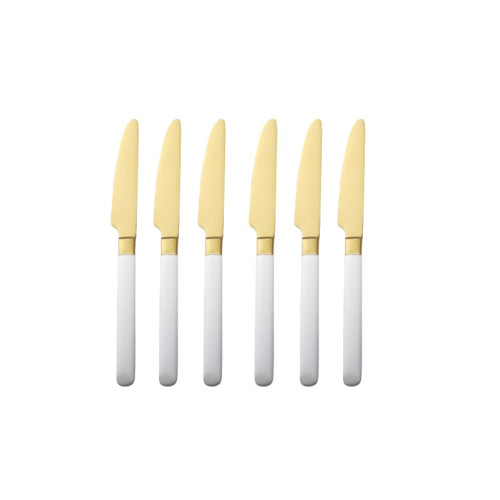 Dinner Knife, Gold Plastic knife, Set Of 6 Pieces Disposable Gold Flatware with White Handle, Look Like Gold Cutlery for Party Wedding