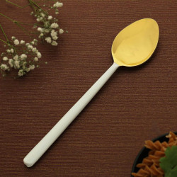 Gold  spoon, Set Of 6 Pcs Disposable Gold Flatware with White Handle, Look Like Gold Cutlery for Party Wedding