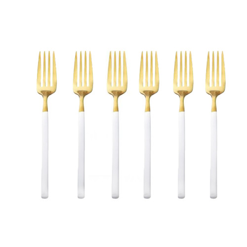 Gold  Forks, set of 6 Pieces Disposable Gold Flatware with White Handle, Look Like Gold Cutlery for Party Wedding