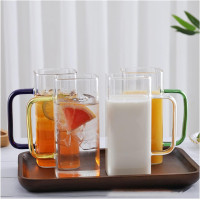 400ml Square Tall Glass Mug Ice Cold Hot Drink Coffee Latte Tea Cup Cafe Beer