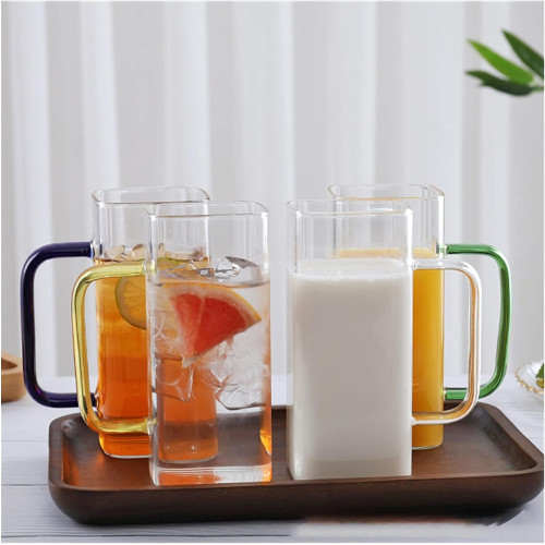 400ml Square Tall Glass Mug Ice Cold Hot Drink Coffee Latte Tea Cup Cafe Beer