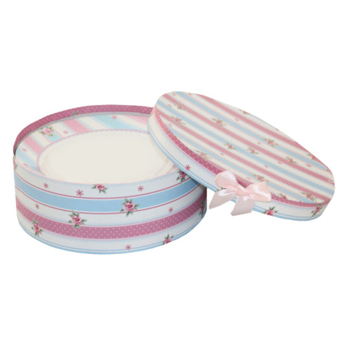 angel designceramic dessert  plate,  set 6 Vintage Flower Flora Rose Lavender in gift box blue and pink
