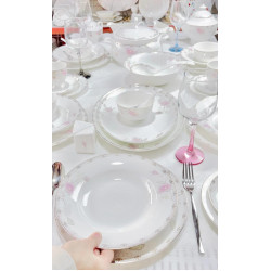 60-piece dinner service, porcelain kitchen dining room bone china seving tableware set with cereal bowls dessert plate soup pot and cups service for 10 people