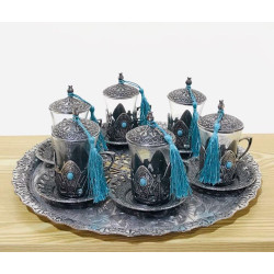Glass & Metal Turkish Tea Set with Tray