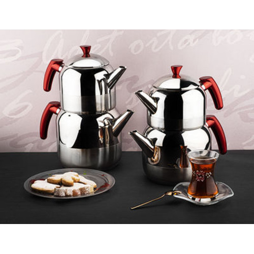 Red Athena Medium Stainless Steel Teapot Set Red Athena Medium Stainless Steel Teapot Set