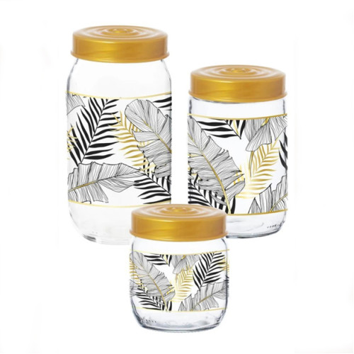 Three-Size Gold Leaf Patterned Jar Set - 425ml, 660ml, 1000ml