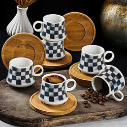 coffeeCup Set with Bamboo Plate 6+6