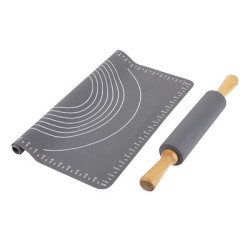 Tantitoni Gray 2 Pcs Silicone Dough Rolling Mat and Roller Set