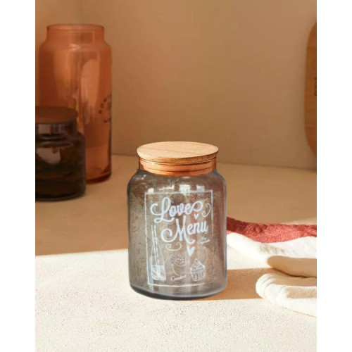 LOVE MENU PATTERNED GRAY GLASS JAR 890 ML LOVE MENU PATTERNED GRAY GLASS JAR 890 ML