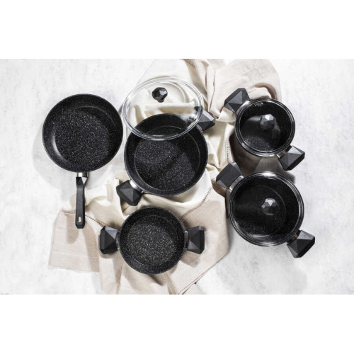 BLACK 8 PIECES GEMME GRANITTE GRANITE COOKWARE SET BLACK 8 PIECES GEMME GRANITTE GRANITE COOKWARE SET
