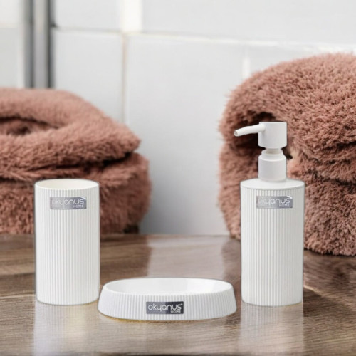 Bathroom Accessory Set 3 Pieces,Okyanos Home White Soap Tumbler Dispenser ,