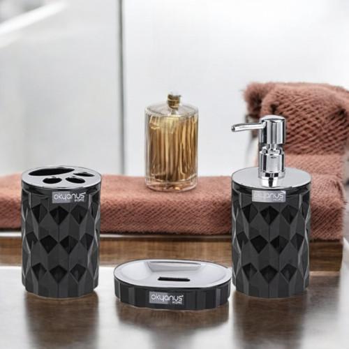 Diamond 3 Pcs Bathroom Accessory Chrome - Black,Soap Tumbler Dispenser
