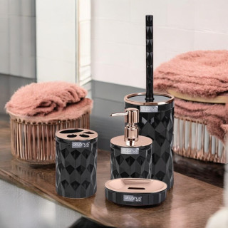 Diamond 4 Pieces Bathroom access - Black-Soap Tumbler Dispenser Toilet brush ,