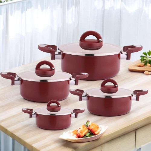 five stars 8 Pieces Vetro Casserole Cooking Set, Wine Red