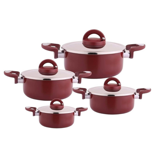 five stars 8 Pieces Vetro Casserole Cooking Set, Wine Red